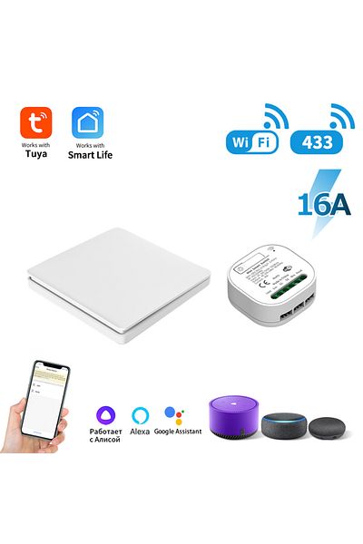 GGBEE 1gang 1receiver Tuya Wifi Smart Self Powered Wireless Wall Switch No Battery Required 433mhz Remote