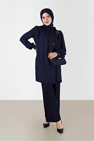 TRENDTESETTÜR Navy Blue Women's Tunic with Tie Detail - A.Dark Blue t 42259-1