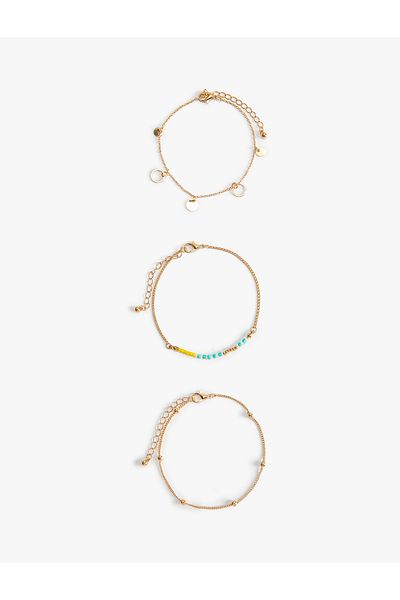 Koton Anklet Set Beaded Metal 3 Pieces