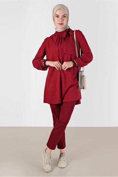 TRENDTESETTÜR Women's Red (Red) Tie-Detailed Tunic t 42376