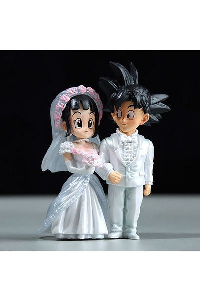 BANDAI no box 9cm Dragon Ball Anime Figure Son Goku Figures Wedding Goku Chichi Mariage Figurine Scene Stat