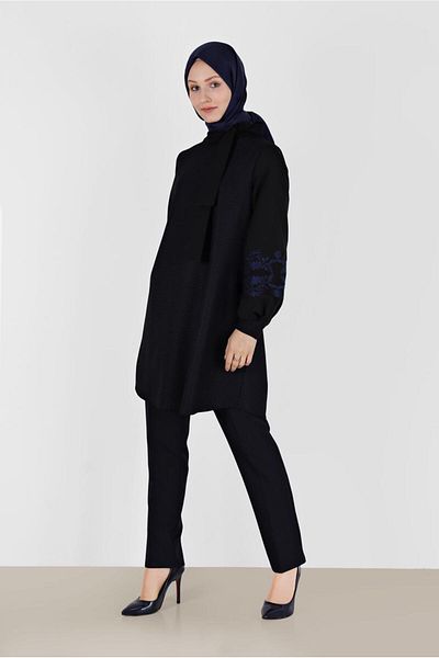 TRENDTESETTÜR Women's Dark Blue (Ndigo) Collar Tie Detail Tunic t 42443