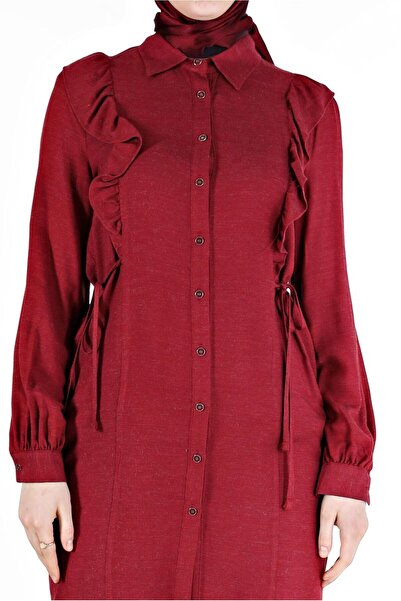 TRENDTESETTÜR Red Ruffle Detailed Women's Tunic - t 42390