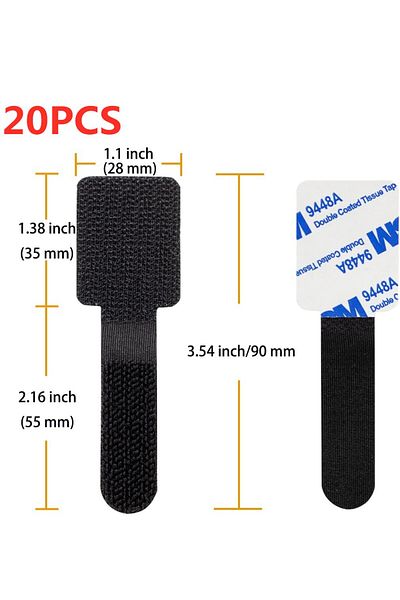 Choice 20pcs Black Reusable Cable Ties Fastening Wire Organizer Cord Rope Holder Self Adhesive Adjustable C