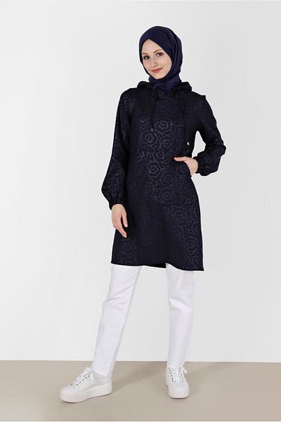 TRENDTESETTÜR Navy Blue Patterned Women's Tunic - t 42368