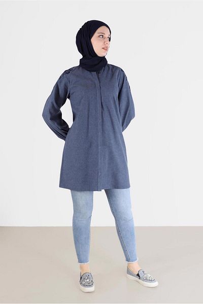 TRENDTESETTÜR Tunica de dama brodata gri indigo T 42395