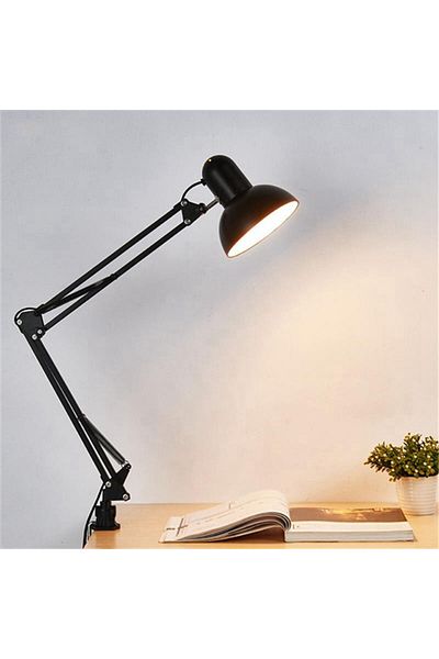 JOYINLED Eu Plug Home Eu Us Plug Flexible Swing Arm Clamp Mount Lamp Office Studio E27/e26 Bulb Table Black D