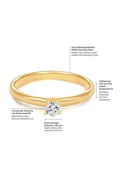 Trilani Silberring Yüzük Sterling Silber gelbgold Zirkonia weiß