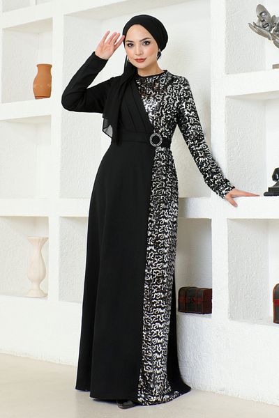 ModaMerve Rochie de seara cu paiete argintie - ASM2516