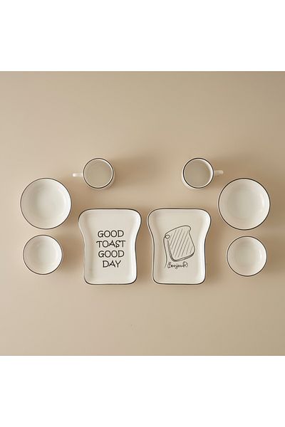 Bella Maison Toast 8 Pieces - Black Breakfast Set for 2 People