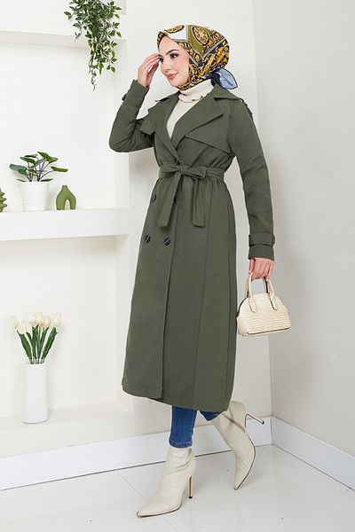 ModaMerve Χακί Trench Coat 16126BSK984-M - Κουμπί μπροστά