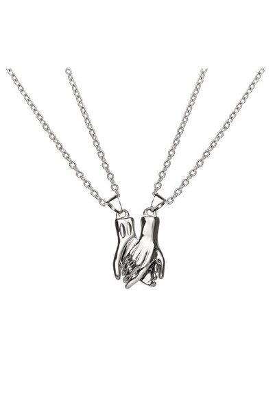 Herşey Nota Gümüş Renk Mıknatıslı El Ele Çift Kolyesi Çift İki Adet 925 Ayar ...