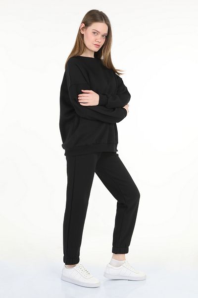 le mardi Oversize Crew Neck Raised 3 Thread Γυναικεία Μαύρη Φόρμα