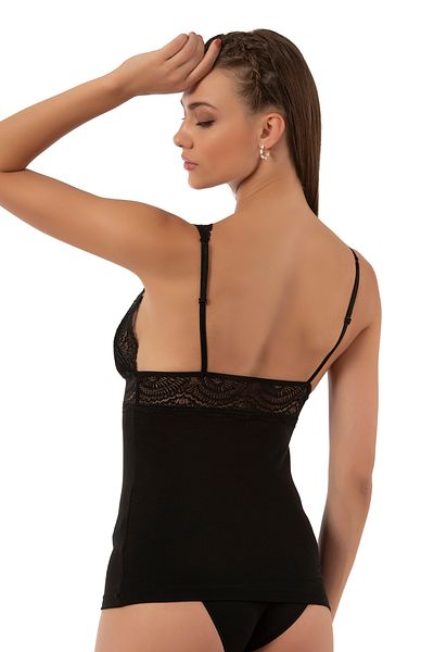 ÖZKAN underwear Özkan 26851 Cotton Modal Lace Detailed V-Neck Flexible Comfortable Thick Strap Undershirt