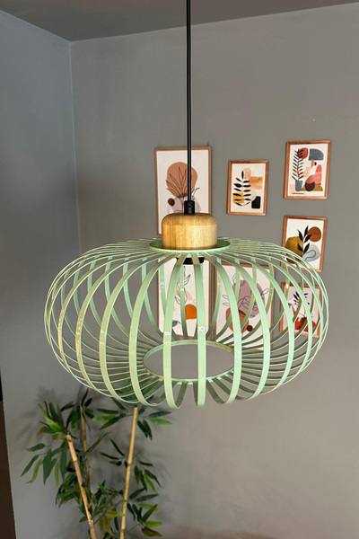 Bamyum Este Mint Sarkıt Avize Geniş Ahşap İç Mekan Aydınlatma Dekoratif Mutfak Hol Cafe Ofis