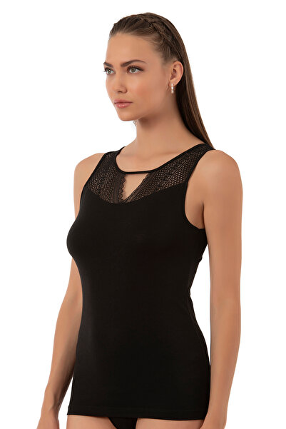 ÖZKAN underwear Özkan 26963 Γυναικείο βαμβακερό μοντάλ ελαστικό μαλακό δαντέλα μπροστά με χοντρό λουράκι