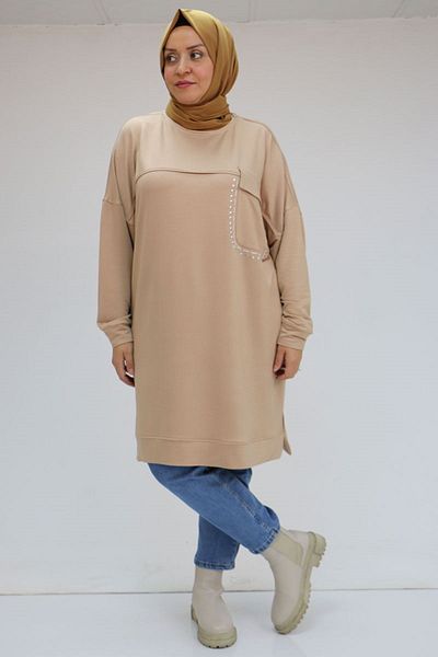 Eslina 48092 موديل بيج مقاس كبير تونيك كريستال بتفاصيل حجرية