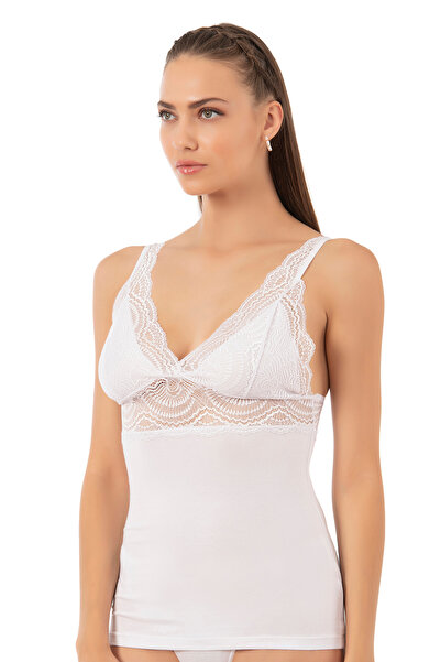 ÖZKAN underwear Özkan 26851 Cotton Modal Lace Λεπτομερής λαιμόκοψη V, εύκαμπτο άνετο εσώρουχο με χοντρό λουράκι