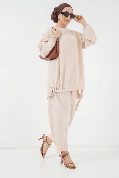 Bigdart 6682 Set tunică și pantaloni model crem