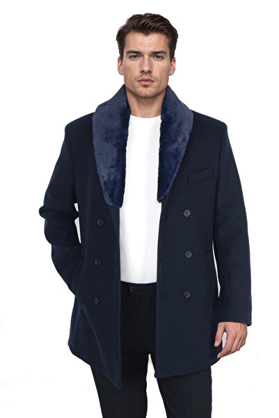 Cengiz İnler Cengiz Inler Yaka Kürklü Kruvaze Erkek Kaşe Kaban