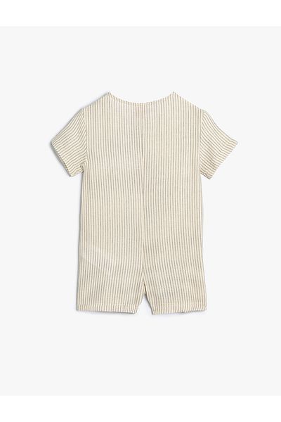 Koton Crew Neck Short Sleeve Cotton Jumpsuit - Button Detail