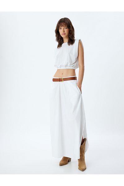 Koton Ärmellose Crop-Bluse mit Rundhalsausschnitt und elastischem Bund aus Viskosestoff