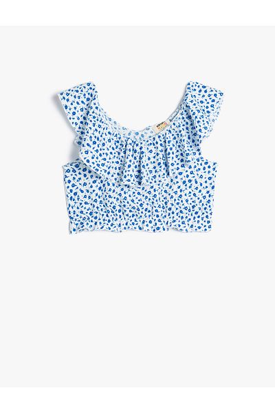 Koton Schulterfreie Crop-Bluse mit Blumenmuster – Rüschen