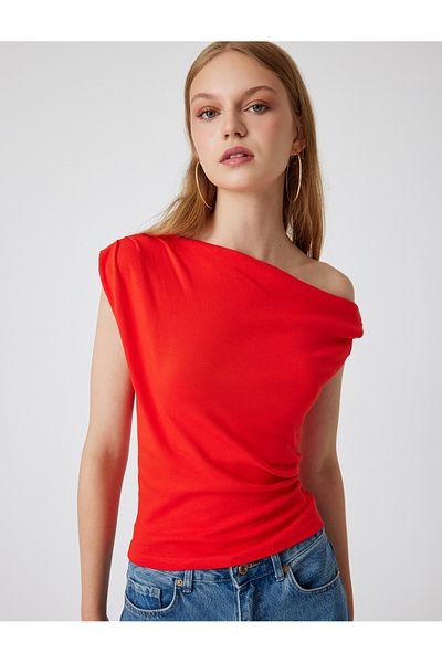 Koton One Shoulder Draped Slim Fit Cotton Top
