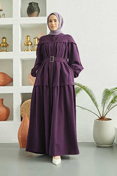 Neways Carla 6605-Plum Gathered and Belted Dress