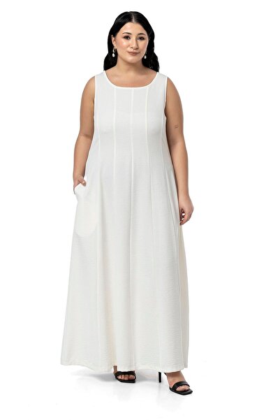 DISENTIS MODEST Rochie albă, lungă, fără mâneci, cu buzunare pe laterale