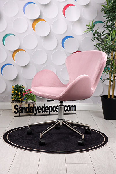 SandalyeDeposu Domas Krom Ayaklı Çalışma Koltuğu (Pembe Kumaş)