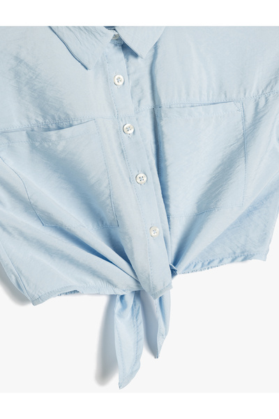 Koton Cămașă crop cu detaliu cravată în față - mâneci scurte și buzunare