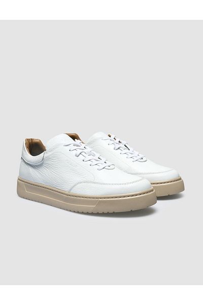Cabani 100% Genuine Leather White Lace-up Men's Sneaker