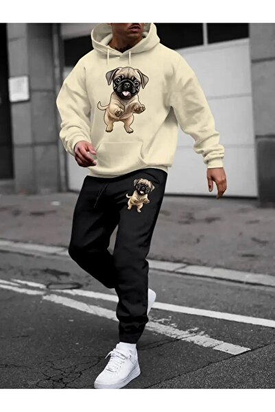DAXİS Sportwear Company ERKEK Köpek Baskılı Hoodie & Eşofman Altı Takımı - Ka...