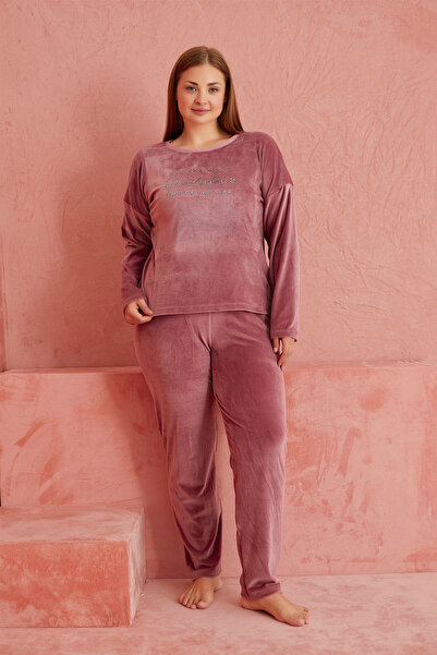 Lukitus Plus Size Long Sleeve Velvet Pajama Set