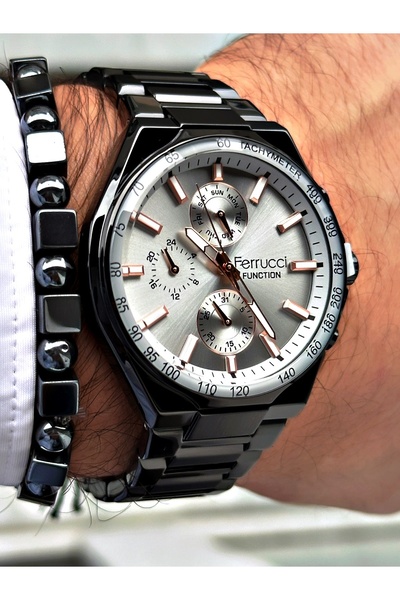 Ferrucci FERRUCCİ GÜMÜŞ KADRANLI SİYAH METAL ERKEK KOL SAATİ