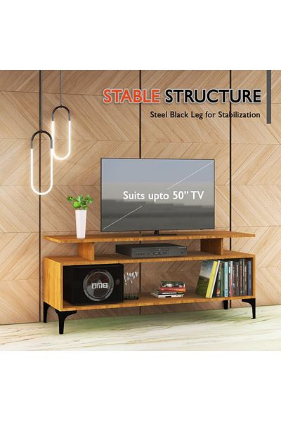 Mahmayi Modern TV Stand, Support Upto 50-Inch TV Media Console with 2 Storage Shelfs-Light Walnut