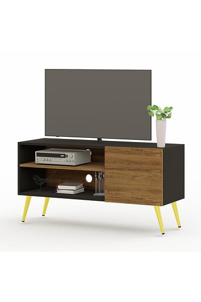 Mahmayi TV Stand, Upto 50-Inch TV Media Console with 2 Storage Cabinets 1 Storage Door-Black/Zabrano