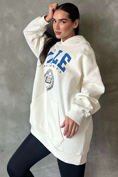 Seeh Ecru Oversize Hooded Women's Sweatshirt SH129