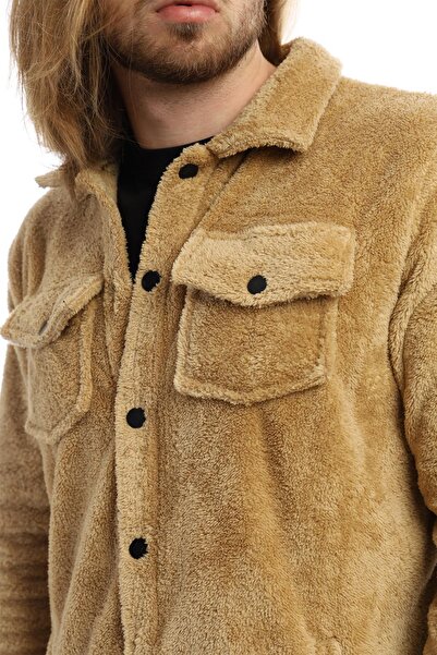 Polo State Мъжко плюшено яке с джобове тип „копче“, цвят камила