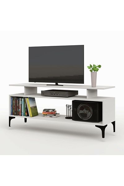 Mahmayi Modern TV Stand, Support Upto 50-Inch TV Media Console with 2 Storage Shelfs-White