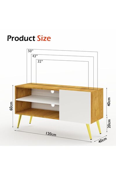 Mahmayi Modern TV Stand, TV Media Console with 2 Storage Cabinets 1 Storage Door-Light Walnut/White