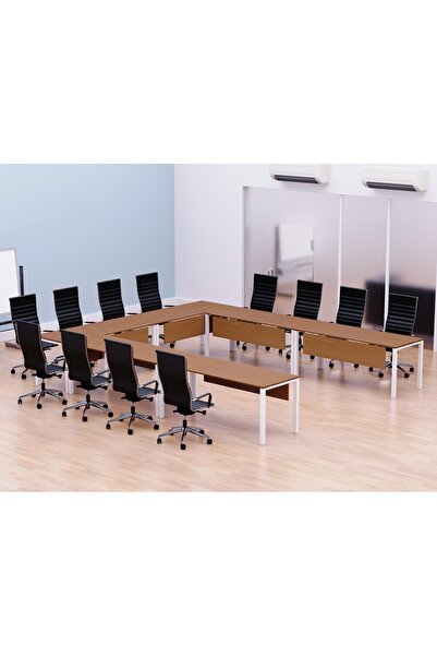 Mahmayi طاولة اجتماعات على شكل حرف U من Figura 72-14 للمكتب - 12 مقعدًا، لون ...
