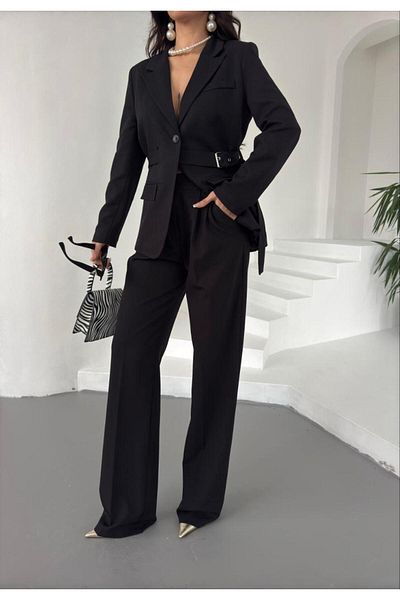 Moda İkra Belt Detailed Jacket Pants Suit