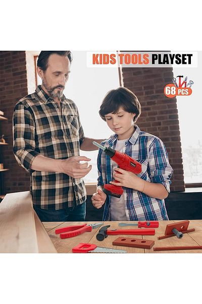 Yelajoy 68 PCS Pretend Play Kids Tool Box Set,with Electric Drill and Tool Box,Toy Gift for Children 3+