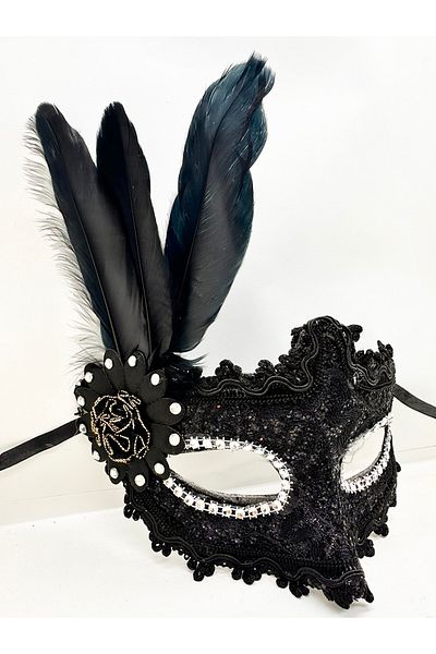 nuit dose Black Color Feather Lace B Party Mask with Stones on Eyes