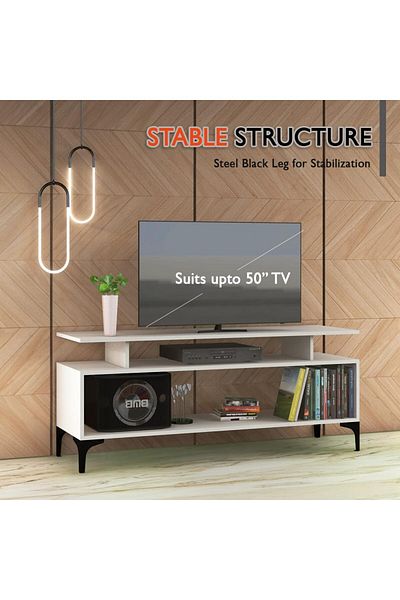 Mahmayi Modern TV Stand, Support Upto 50-Inch TV Media Console with 2 Storage Shelfs-White