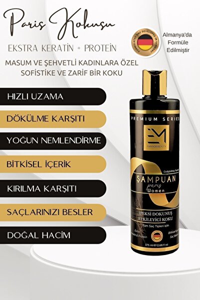 EM AMANOS BEAUTY Paris Kokusu - Kadın Şampuan - Doğal Bitki Özlü Keratin Ve Kolajen Içerir - Saç Dökülmesini Önler