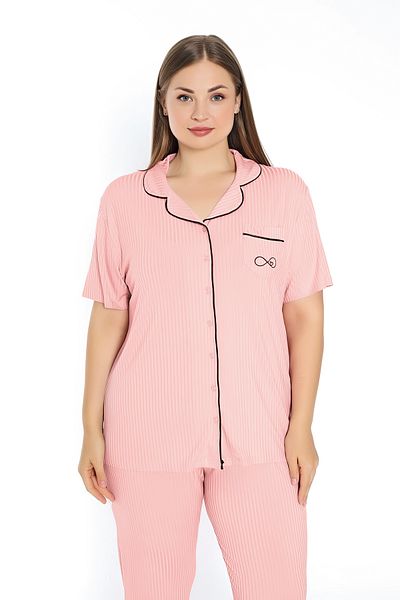 Cotpark Plus Size Women's Viscose Combed Cotton Pajamas Set - Front Button, Short Sleeve Shirt Collar 19060-B