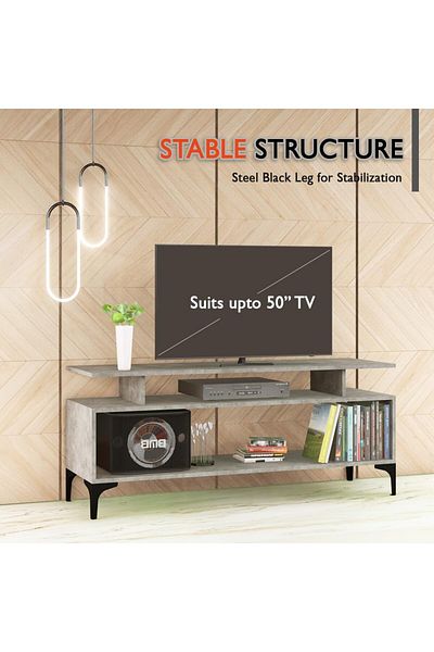 Mahmayi Modern TV Stand, Support Upto 50-Inch TV Media Console with 2 Storage Shelfs-Light Concrete
